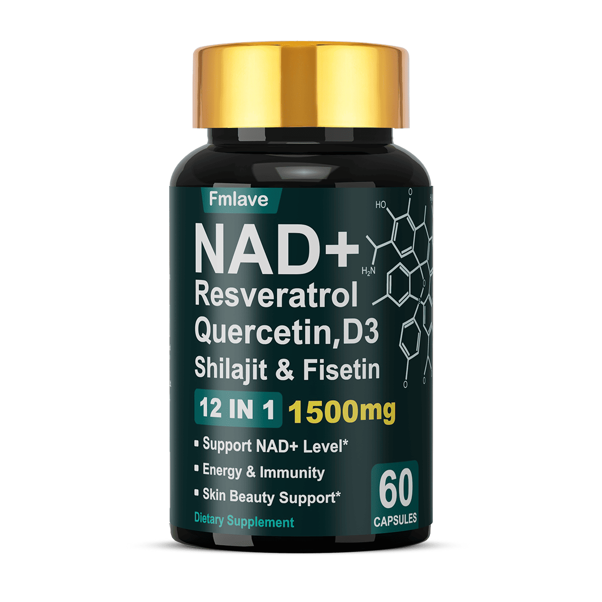 NAD+ Resveratrol Supplement — 500mg Nicotinamide Riboside (NR) — 60 Capsules