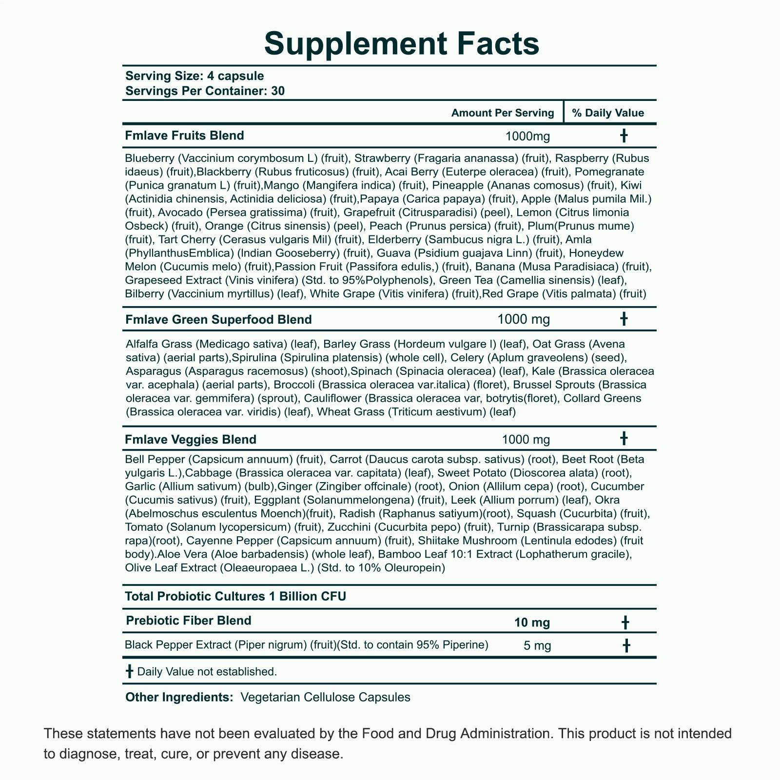 Supplement Facts — FRUITS VEGGIES GREENS SUPERFOOD SUPPLEMENT PROBIOTICS