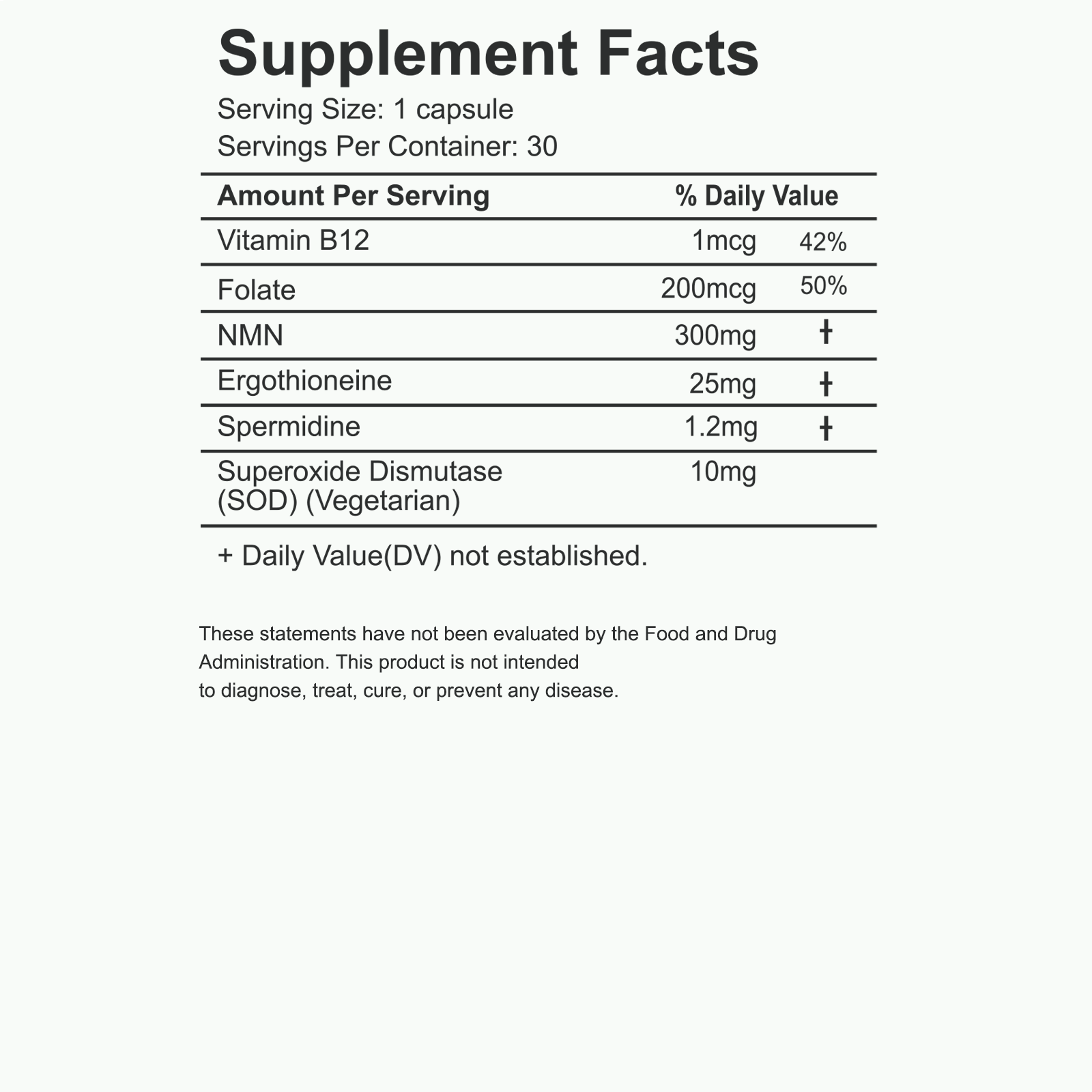 Supplement Facts — NMN 30000 Cpmplex