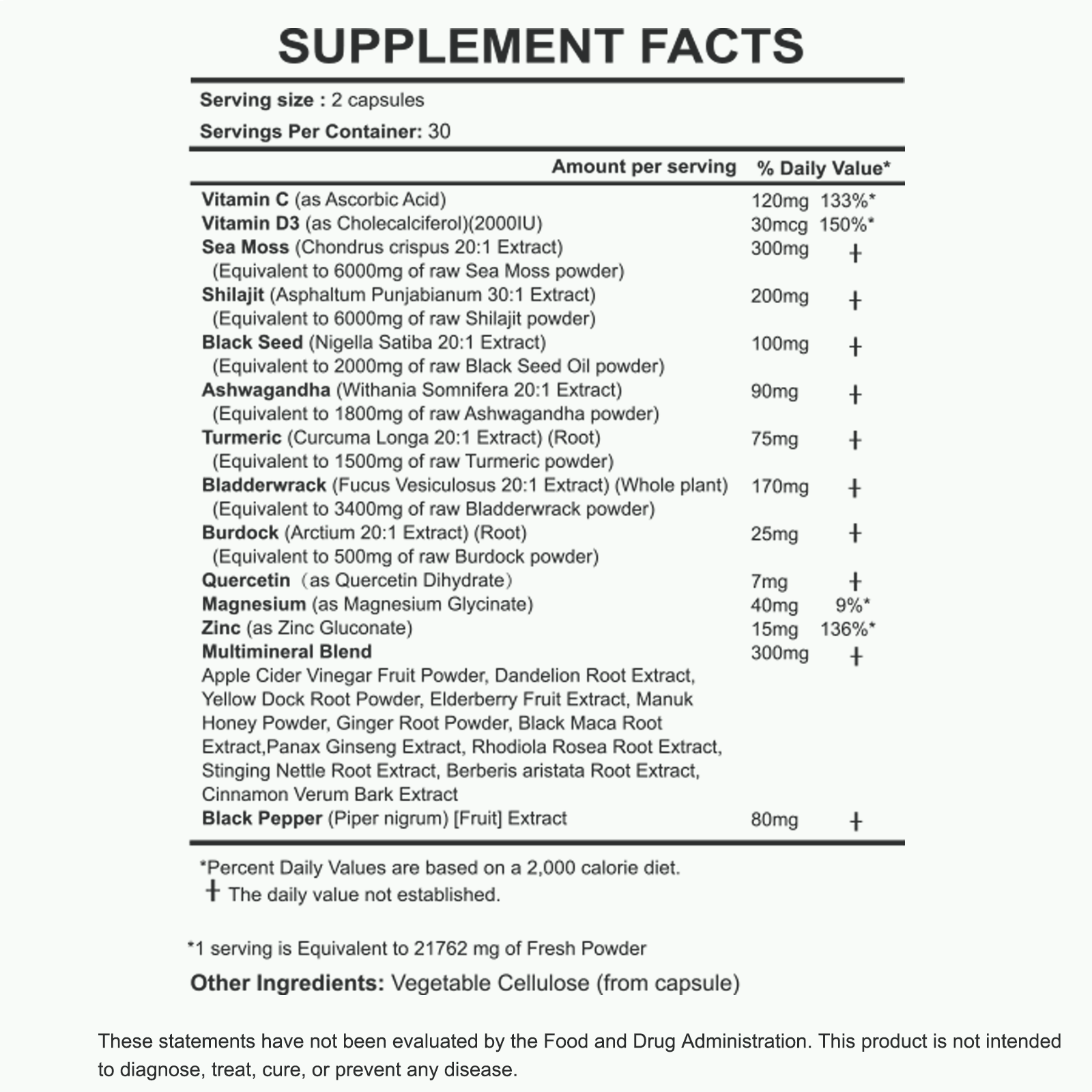Supplement Facts — SHILAJIT SEA MOSS 60 Capsules