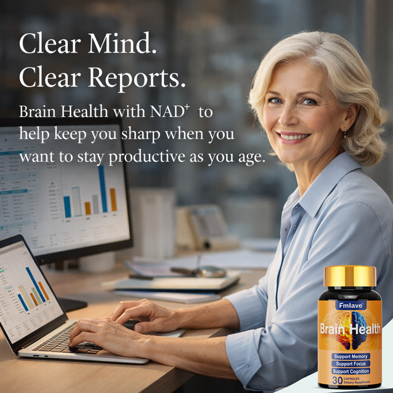 Brain Health NAD+ Nootropic — NR + Alpha-GPC, B12 & Folate for Memory, Focus & Clarity back label