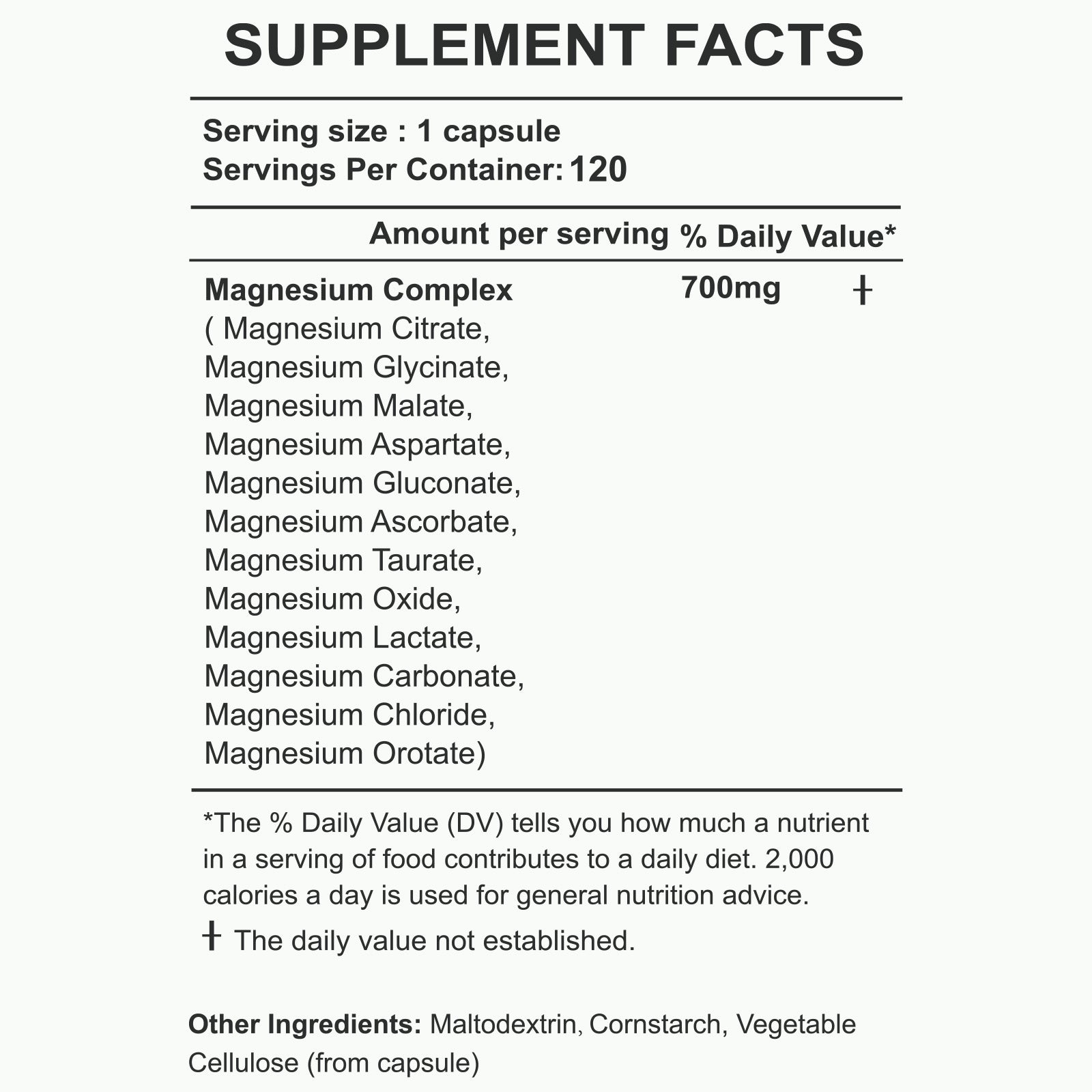 Supplement Facts — MAGNESIUM 12-IN-1 COMPLEX 120 Capsules