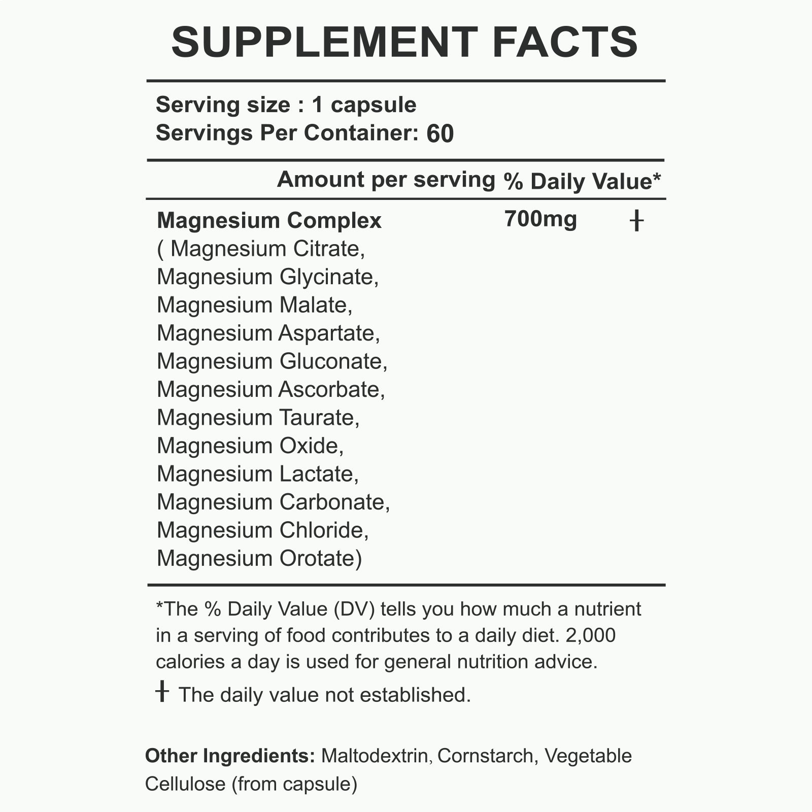 Supplement Facts — MAGNESIUM 12-IN-1 COMPLEX 60 Capsules