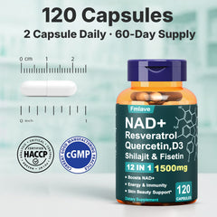 NAD+ Supplement 500mg with Nicotinamide Riboside (NR) & Resveratrol