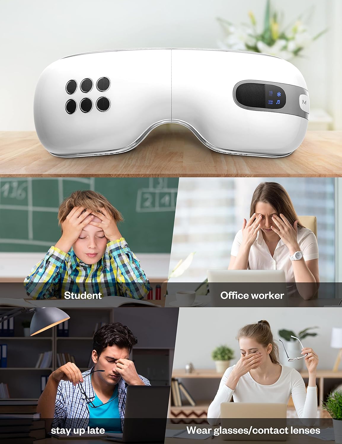 Fmlave eye massager for screen time, late nights, glasses wearers, and daily eye comfort