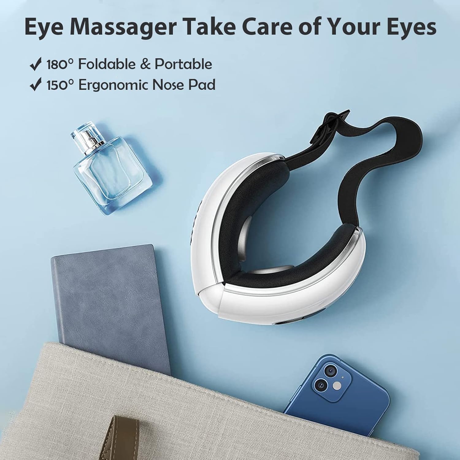 Fmlave eye massager with foldable portable design for easy storage and travel