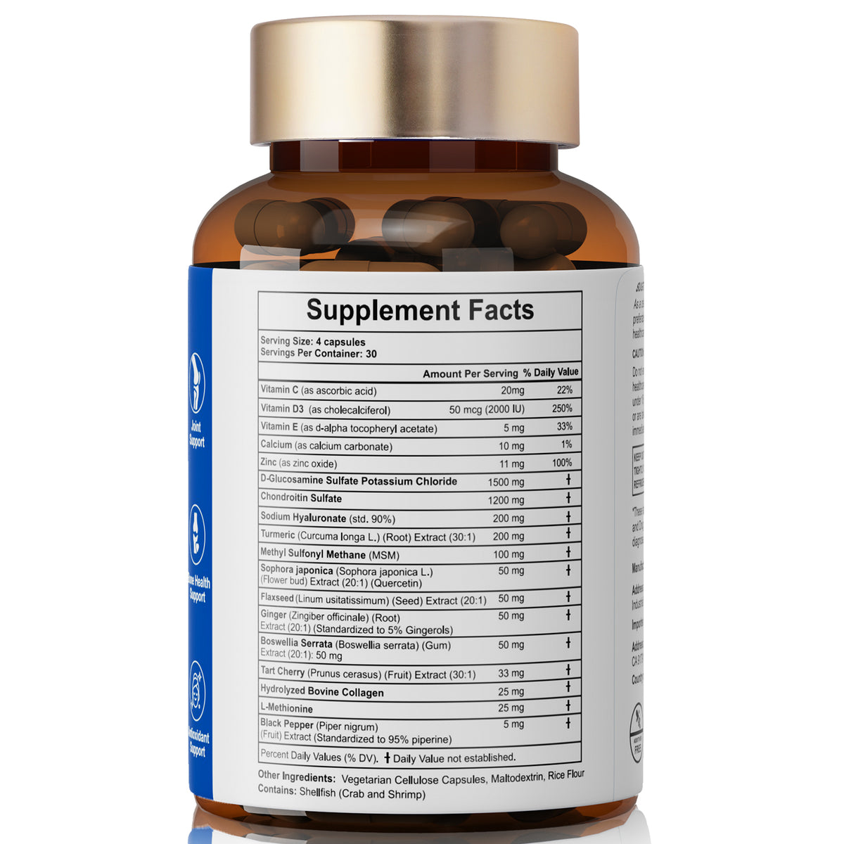 Fmlave Glucosamine Chondroitin MSM 18-in-1 120-capsule bottle back label with Supplement Facts panel